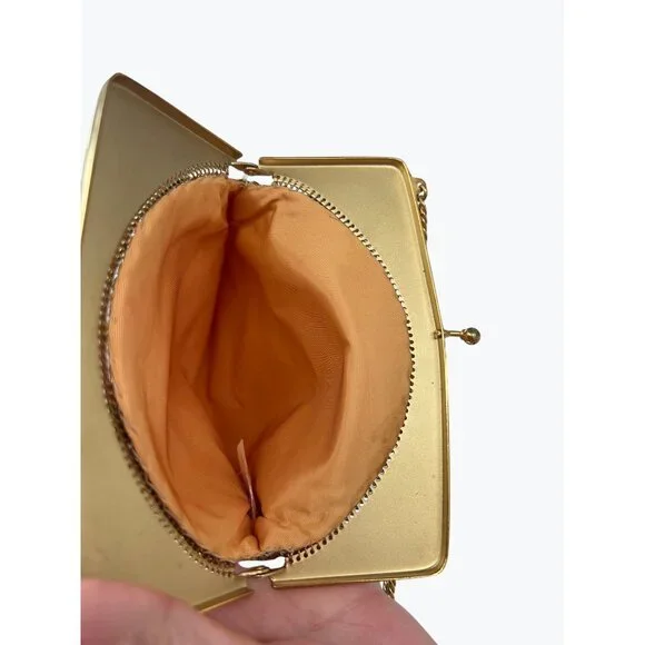 Vintage Whiting & Davis Gold Mesh Evening Purse Hinged Frame Clutch With Fringe - Picture 6 of 11